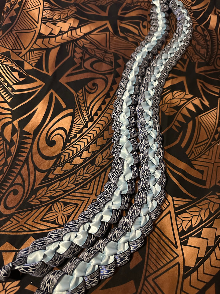 Navy Blue Tribal Print with Carolina Blue Ribbon Lei