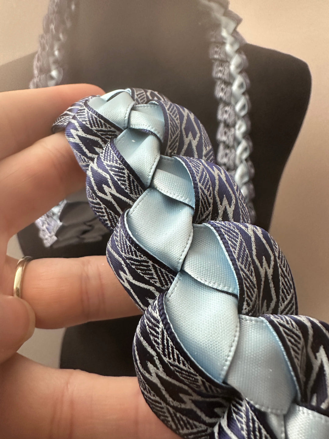 Navy Blue Tribal Print with Carolina Blue Ribbon Lei