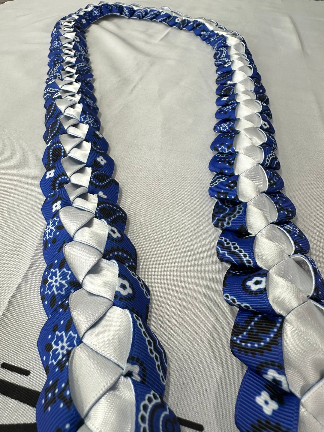 Blue Bandana on White Ribbon Lei - CHEEHOOlife