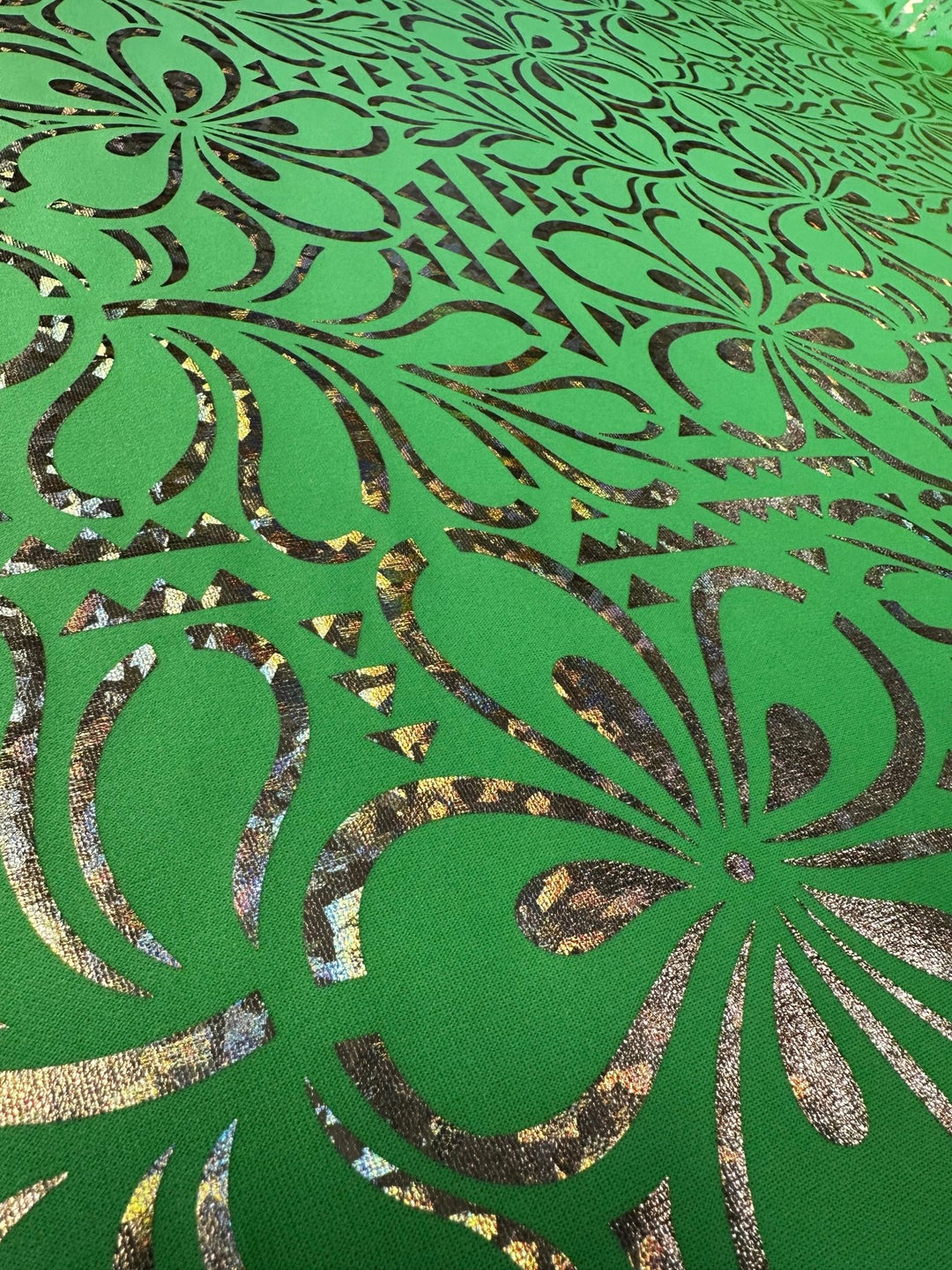 Gold Glitter Flake Foil on Bright Green Stretch SF80 - CHEEHOOlife