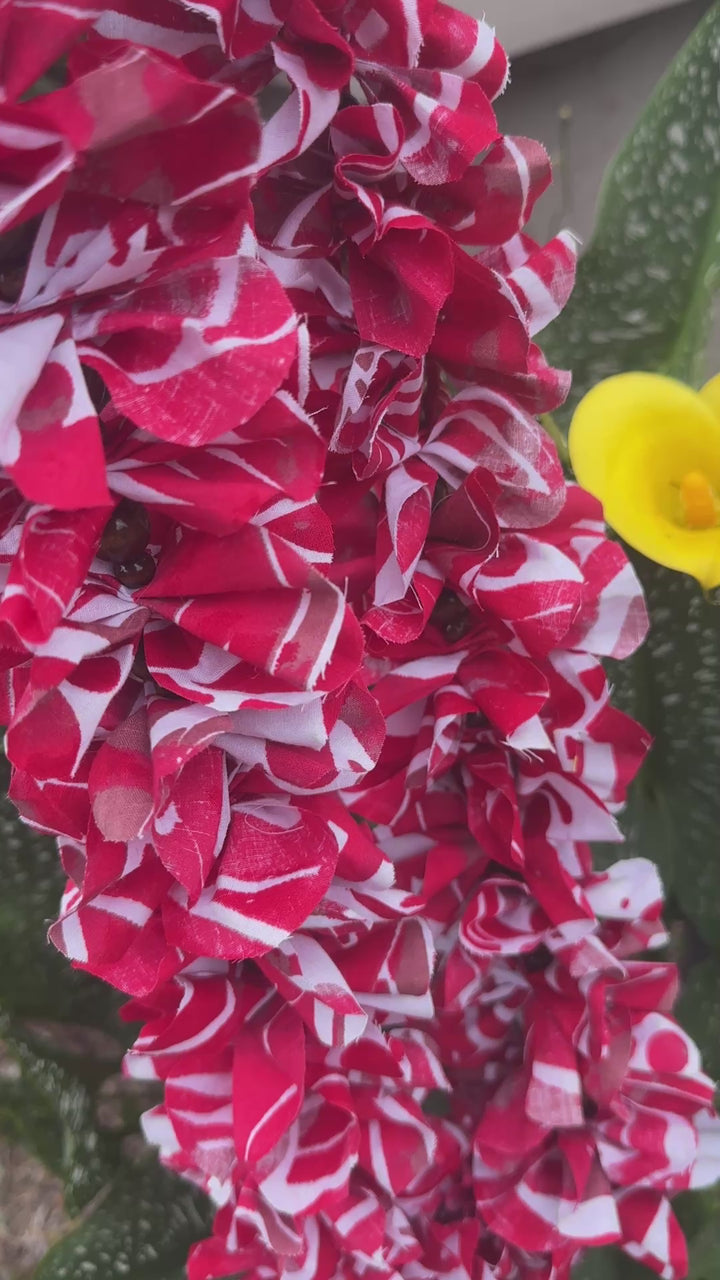 Red Forever Fabric Lei with Wood Beads