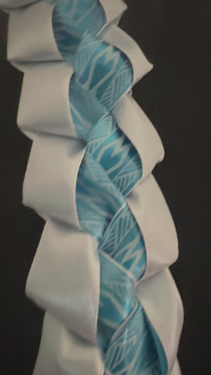 White with Turquoise Tribal Printed Lei