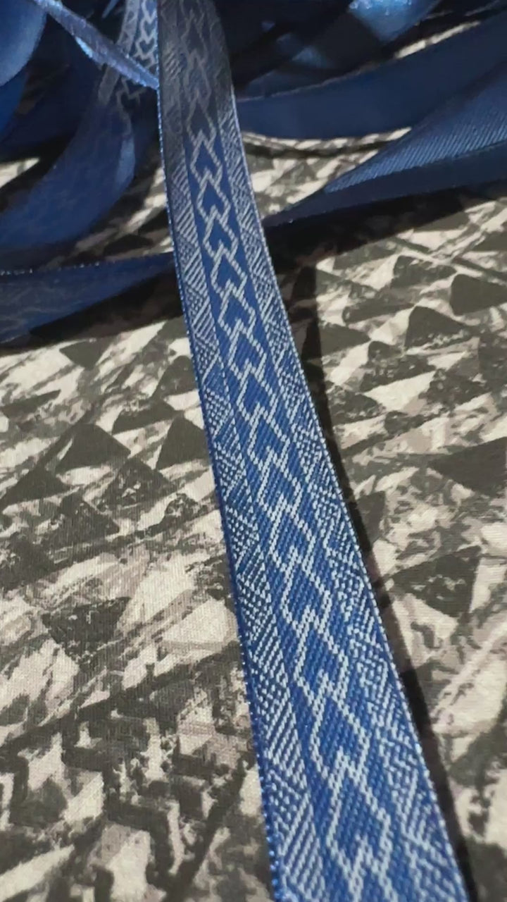 10 Yards- 5/8” wide double faced royal blue satin printed ribbon
