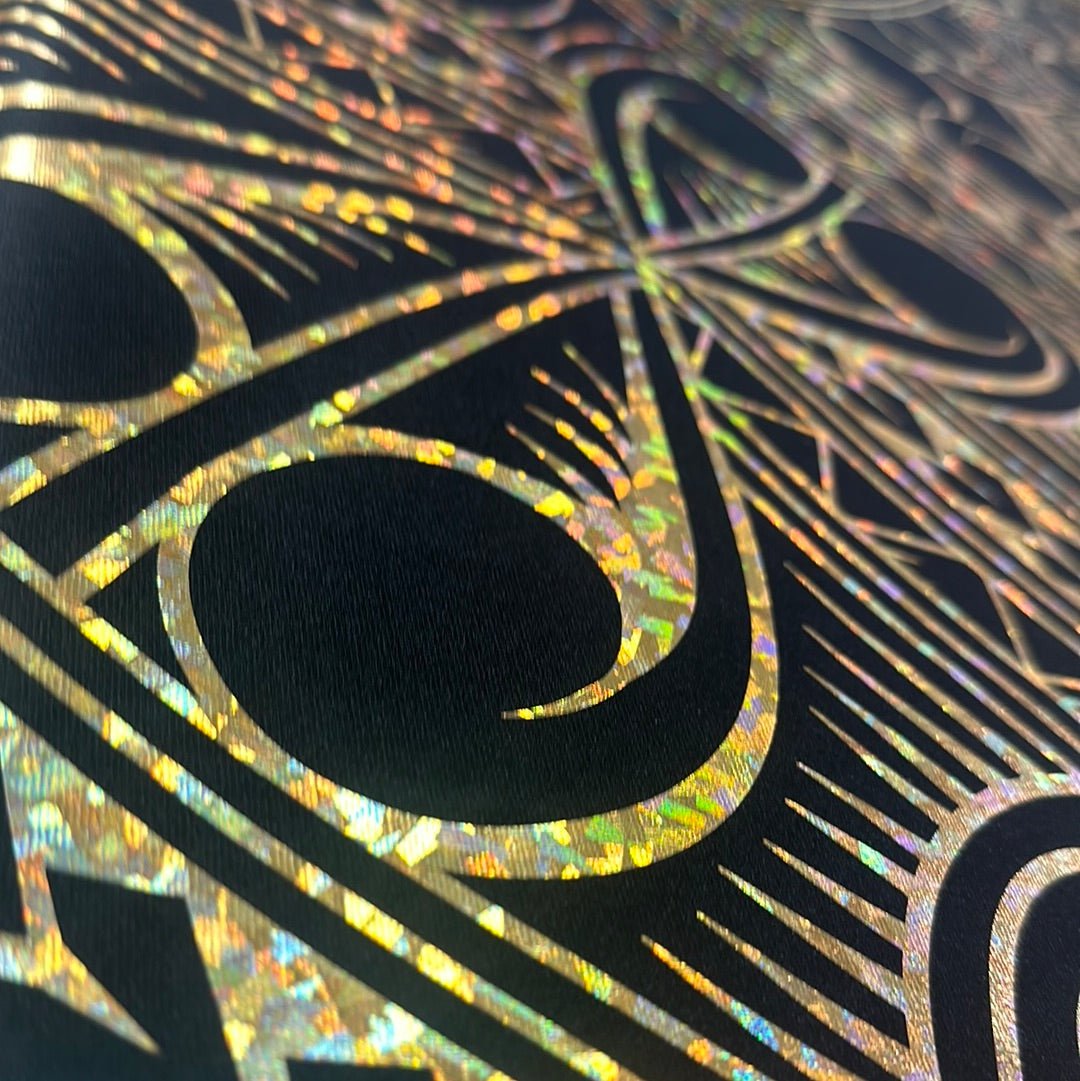Gold Glitter Flake Foil on Black Stretch SF87 - CHEEHOOlife
