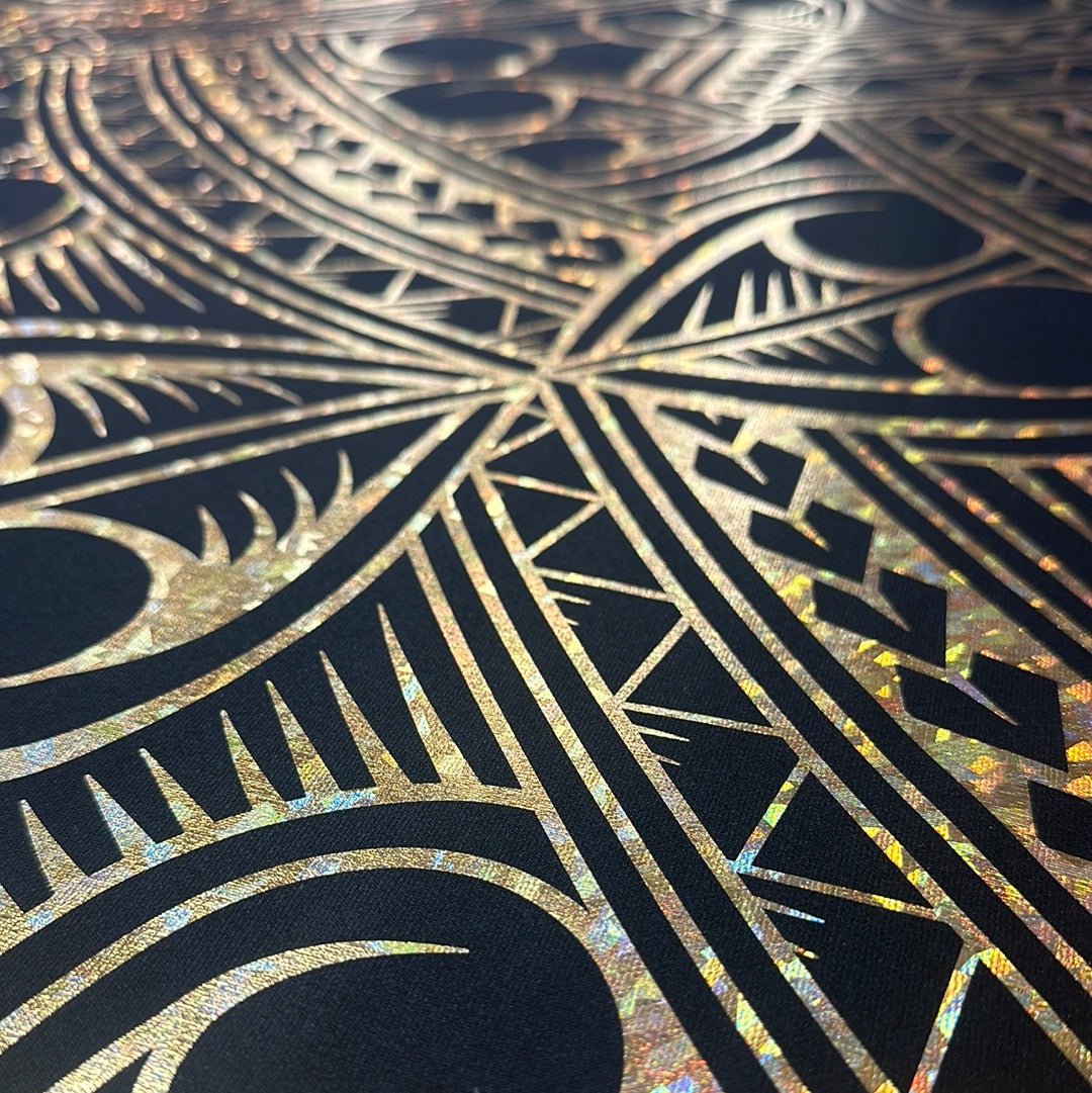 Gold Glitter Flake Foil on Black Stretch SF87 - CHEEHOOlife
